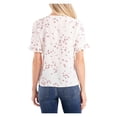 thumbnail image 2 of CECE Womens White Ruffled Textured Button Front Closure Floral Short Sleeve V Neck Wear To Work Blouse XS, 2 of 2