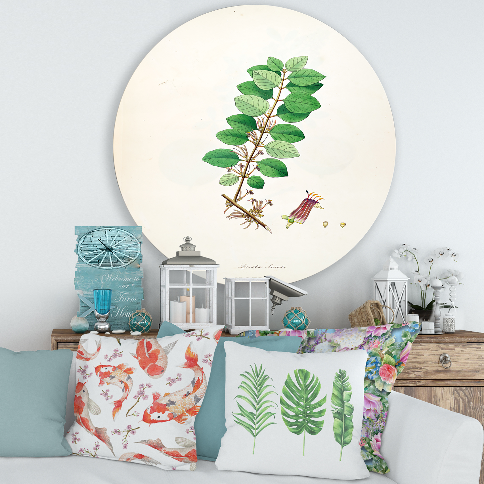 Designart 'Ancient Plant Life XVII' Farmhouse Circle Metal Wall Art 36x36 - Disc of 36