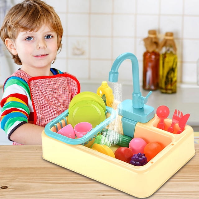 Juguete de fregadero de cocina HUOGUO con agua corriente, 19 piezas para niños