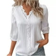 thumbnail image 2 of Tops for Women Trendy Summer DYTTDG Women's Lightweight Fashion Lace V-Neck 3/4 Sleeve T-Shirt Loose Blouses Pullover Casual Tops White,L, 2 of 4