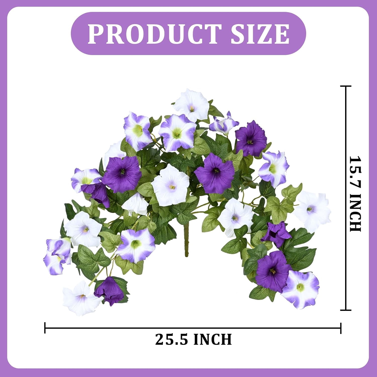Yastouay 2pcs Petunias Artificial Flowers for Outdoor, UV Resistant Fake Flowers for Planter, Purple White Faux Flower for Garden Balcony Yard Porch