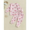 thumbnail image 6 of FEORJGP Toddler Baby Girls 2-piece Outfits 0 6M 12M 18M 2T 3T Infant Long Sleeve Pullovers Bow Print Crew Neck Sweatshirts Tops with Elastic Waist Sweute Casual Spring Fall Clothes for Daily, 6 of 7