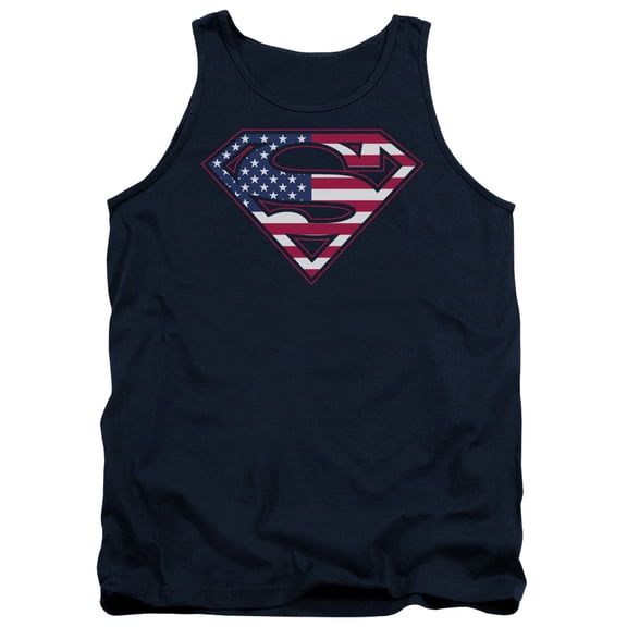 Trevco Sportswear SM1571-TK-3 Superman US Shield Adult Tank Top, Navy - Large