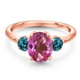 thumbnail image 3 of Gem Stone King 18K Rose Gold Plated Silver Pink Mystic Topaz and London Blue Topaz Engagement Ring for Women | 2.86 Cttw | Oval 9X7MM | Gemstone November Birthstone | Size 9, 3 of 6