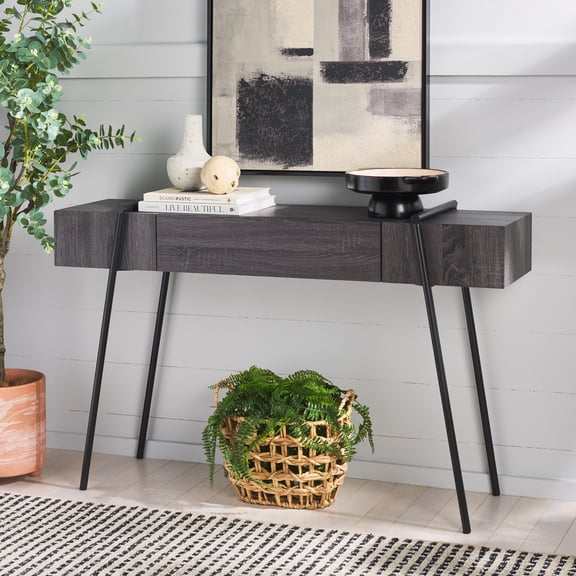 Safavieh Margaux Modern Wood and Metal Console Table, Dark Gray Oak/Black