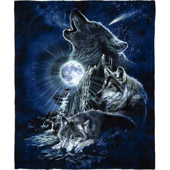 Dawhud Direct | Super Soft Plush Fleece Throw Blanket Wolves Howling at the Moon