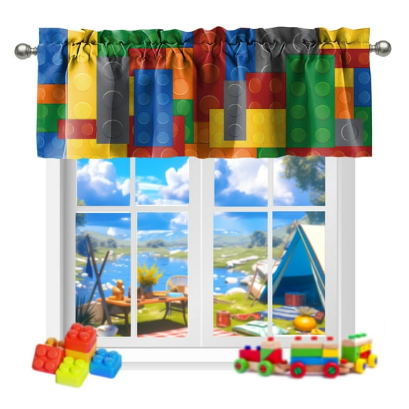 SUNWISHA Curtains Valances for Windows Kitchen Decor 52x18 Inch（Building Block Style 1）