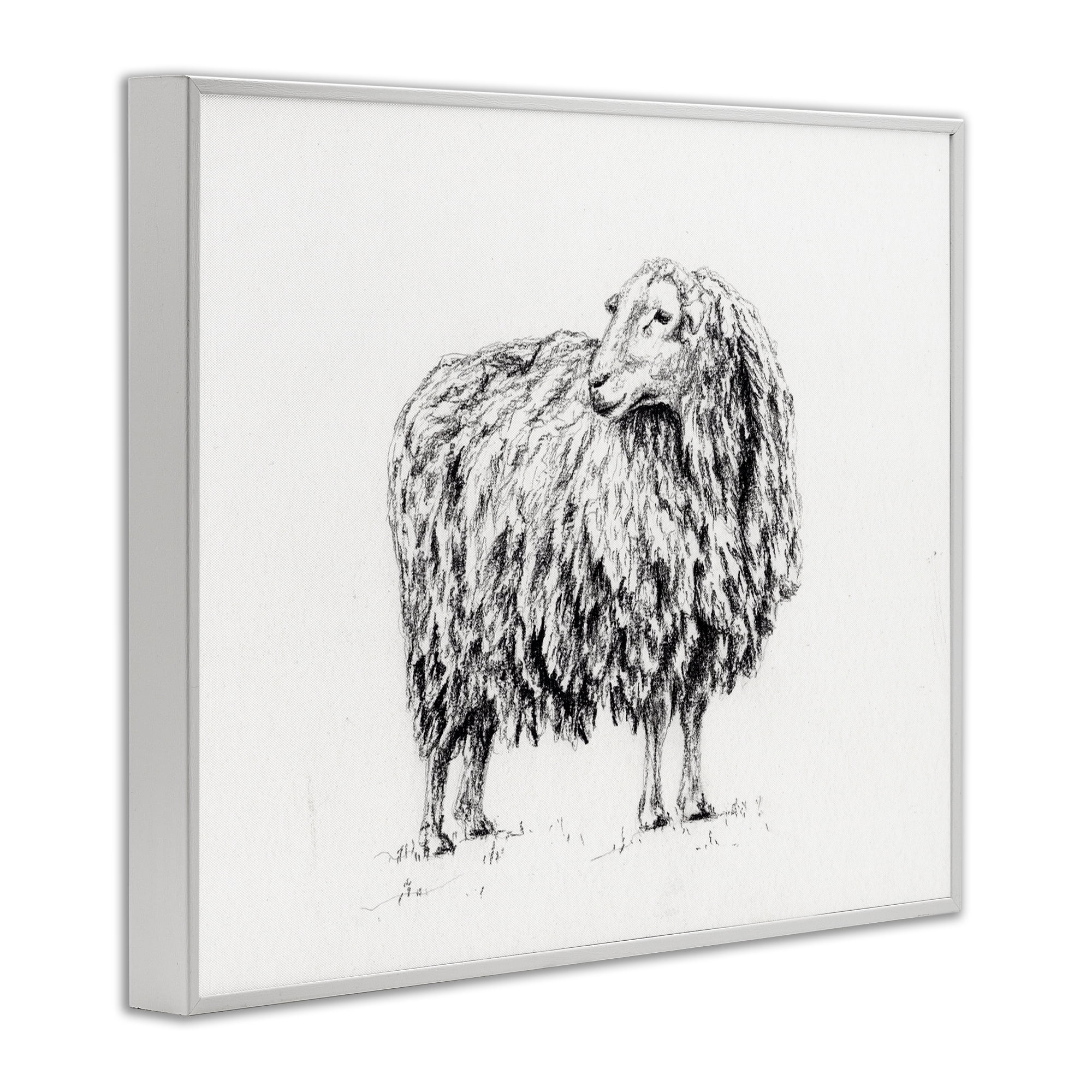 Stupell Industries Sheep in Charcoal White Framed Giclee Art, design by Leah Noel Art