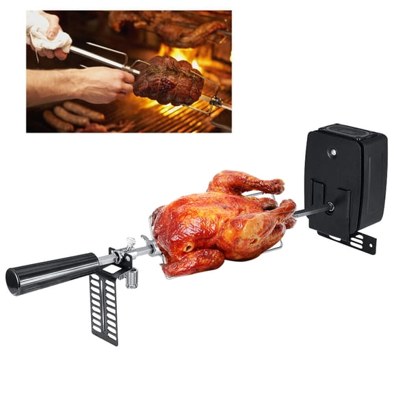 360° Rotating BBQ Rotisserie Kits Grill Spit Roaster Oven Mounted Electric Barbecue Rack 304 Stainless Rubber Wood Steel and Iron