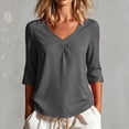 thumbnail image 2 of cocolona Womens Summer Trendy Tops V Neck 3/4 Sleeve Pleated Shirts Dressy Casual Solid Color Blouses, 2 of 6
