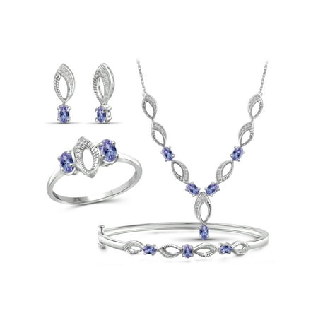 Beaded Turquoise Jewelry Set 2 3/4 Carat T.G.W. Tanzanite And White Diamond Accent Sterling Silver 4-Piece Jewelry set ()