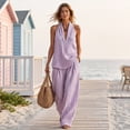 thumbnail image 7 of Womens Striped 2 Piece Sets Fashion Sleeveless V Neck Halter Top Matching Baggy Wide Leg Pants Set Summer Casual Outfits,Purple XL, 7 of 7