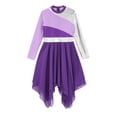 thumbnail image 5 of YONGHS Kids Girls Long Sleeve Gold Metallic Ballet Liturgical Praise Lyrical Dance Dress Purple 6, 5 of 7