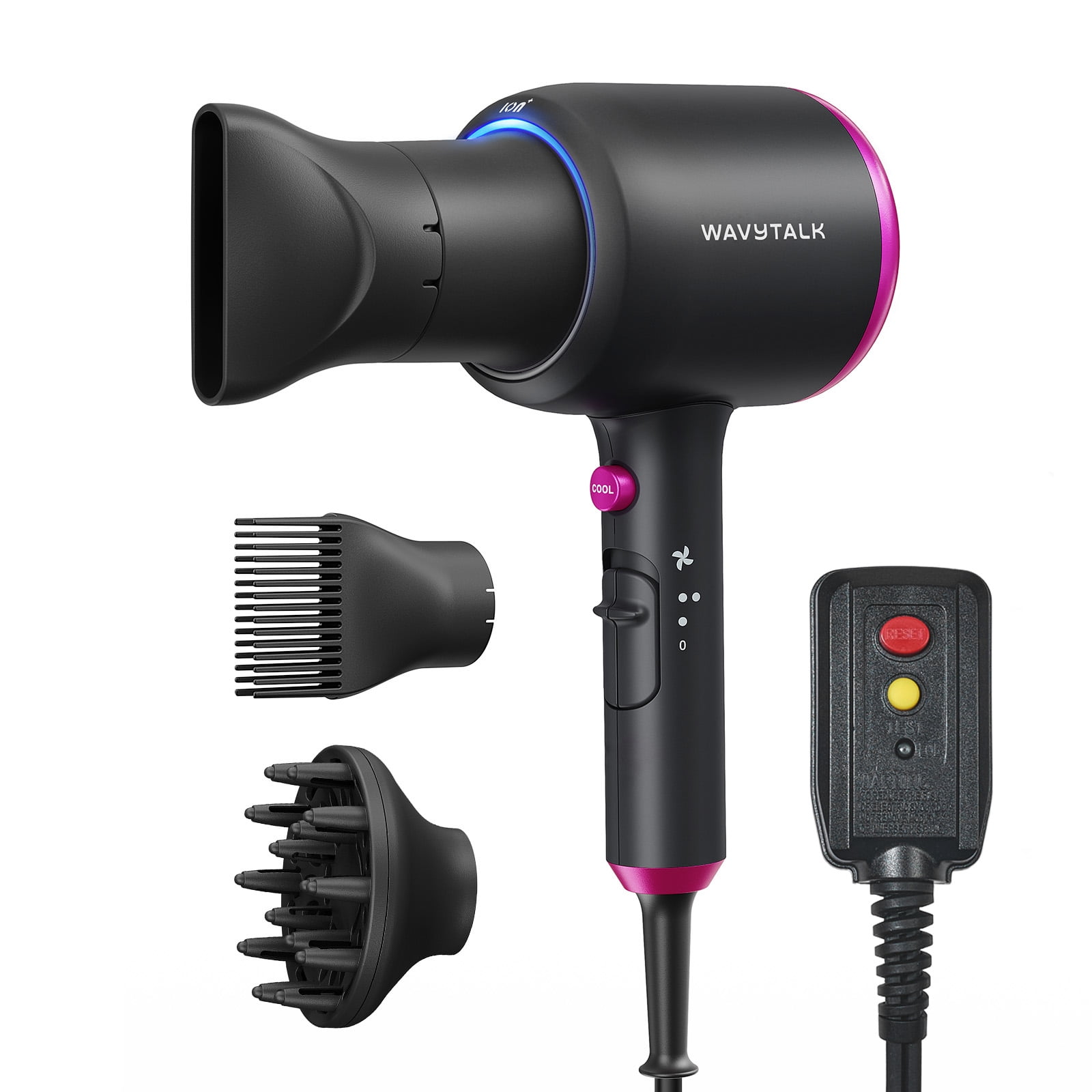 Wavytalk Ionic Hair Dryer, 1875W Blow Dryer with Diffuser for Curly Hair Quiet Compact Design, Black