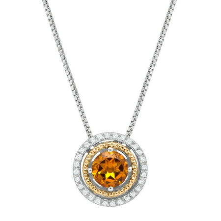 3/4 ct Citrine Pendant Necklace with Diamonds in Sterling Silver & 14kt Gold