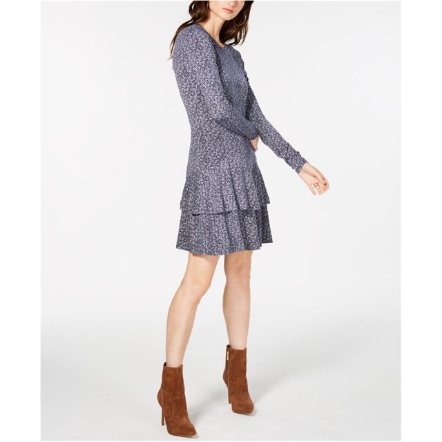 Michael Kors Vestido con volantes y dobladillo en capas para mujer, azul, mediano Michael Kors Salir enfadado