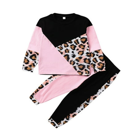 

Toddler Girl Clothes Long Sleeve Top Pants Leopard Outfit Fall Winter Clothing