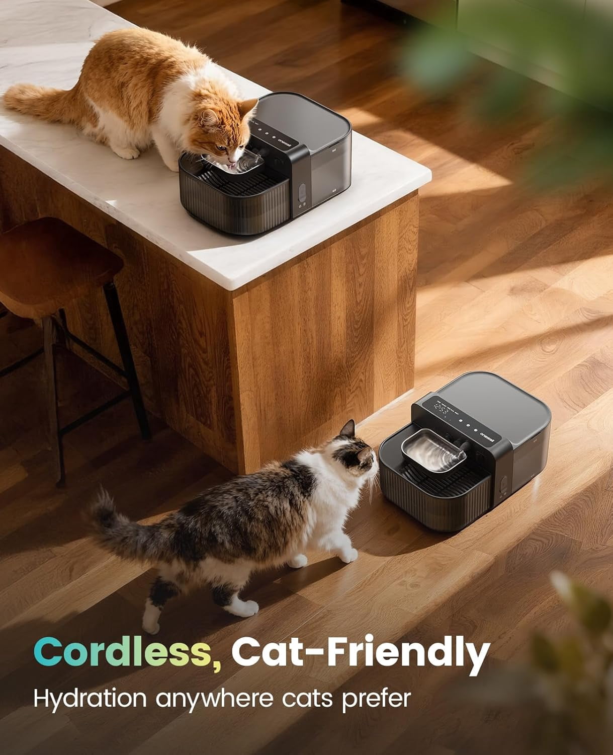 Wireless Filterless Cat Water Fountain, Separate Clean and Dirty Water Pet Fountain with Stainless Steel Bowl, 3.5L/118oz Quiet No Filter Smart Automatic Cat Water Dispenser Indoor, Black