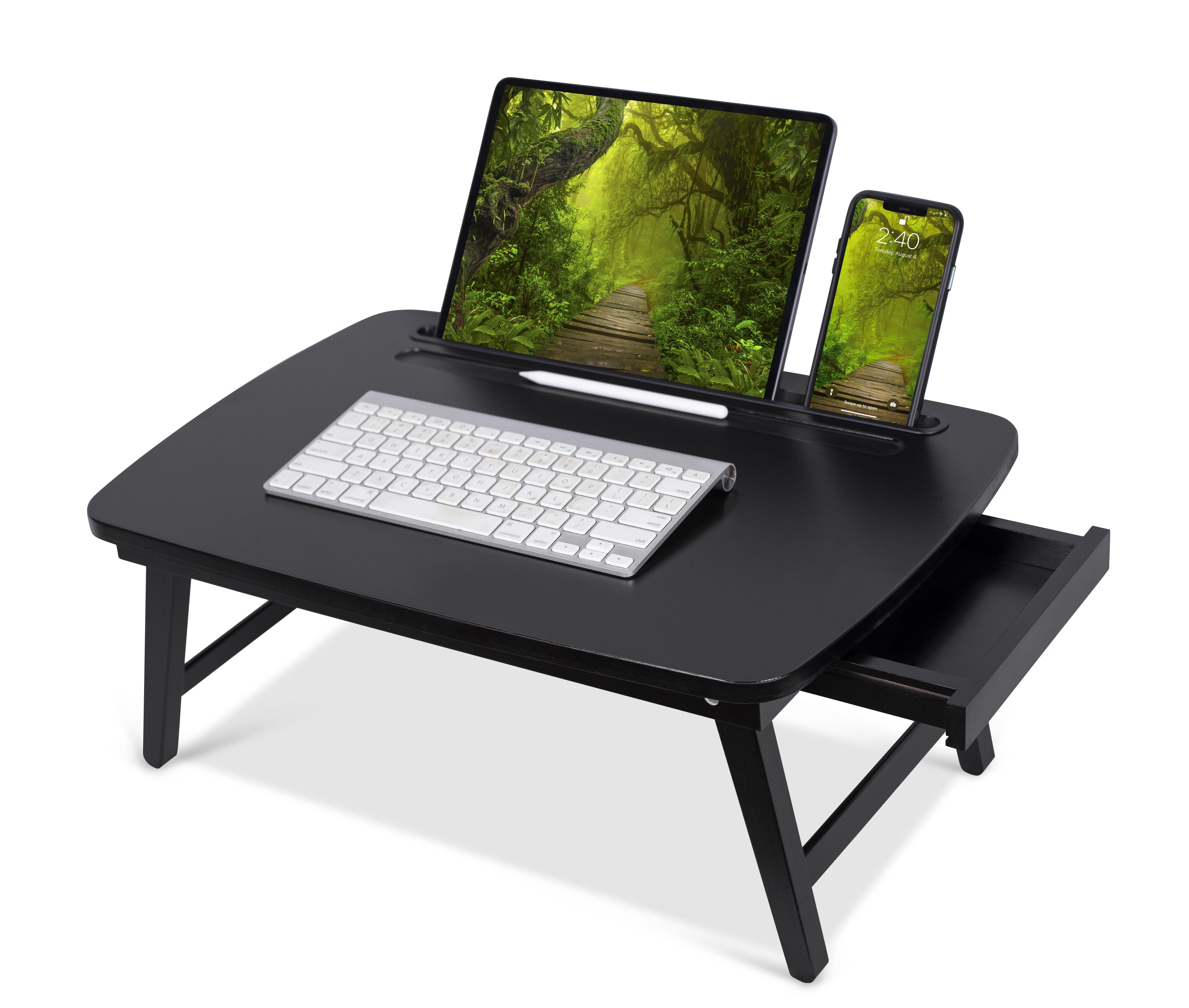 BirdRock Home Portable Sit or Stand Desk with Storage Drawer and Media Slot Espresso
