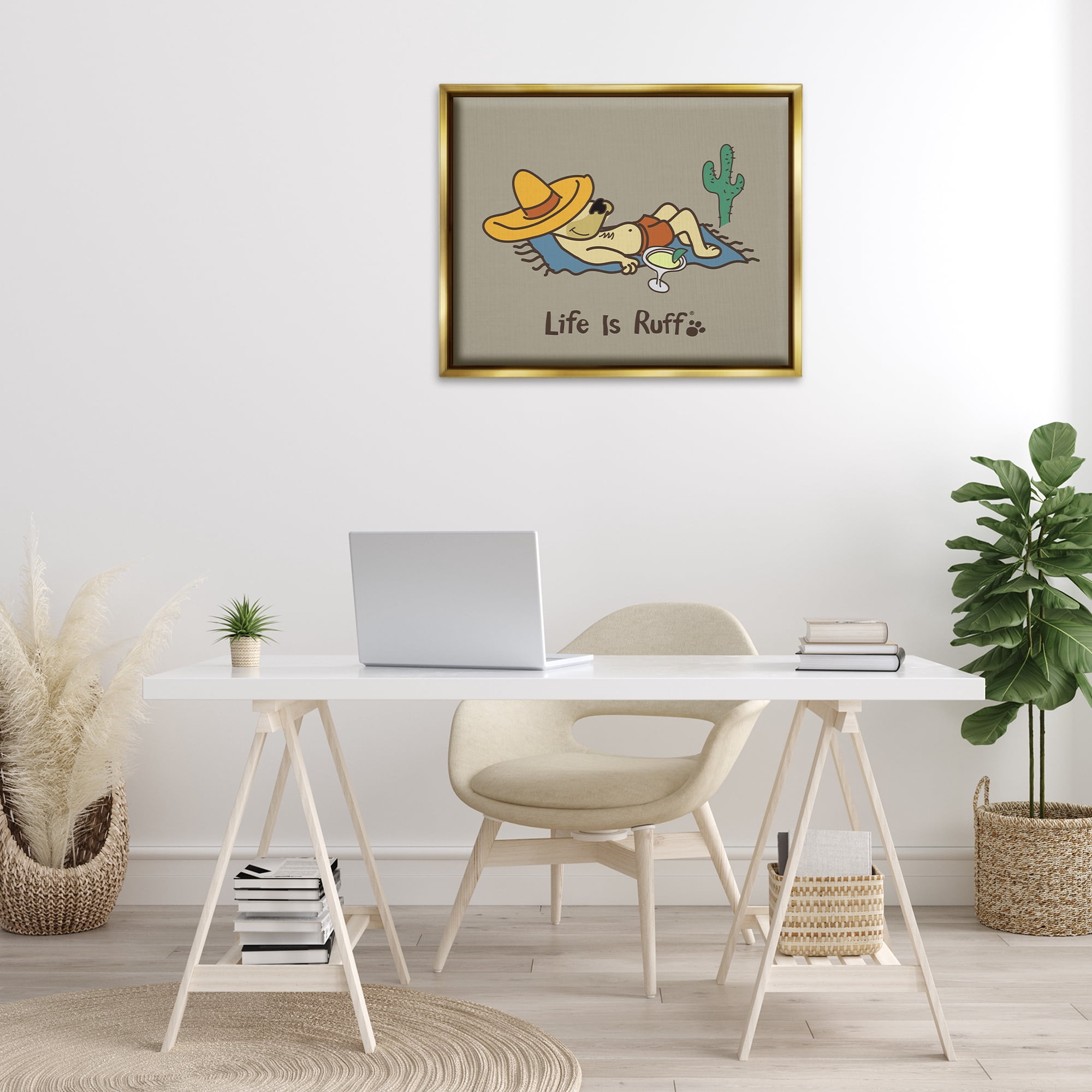 Stupell Industries Siesta Dog in Desert Animals Painting Gold Floater Framed Canvas Art Print Wall Art, 31 x 25