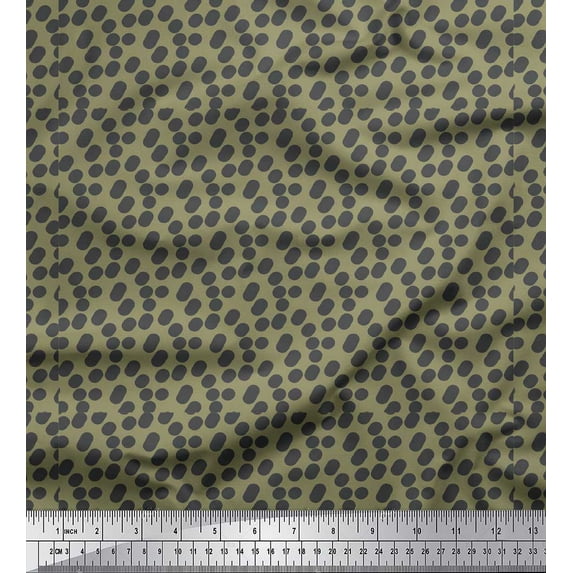 Soimoi Green Cotton Voile Fabric Brush Stroke & Dots Abstract Printed Craft Fabric by the Yard 42 Inch Wide