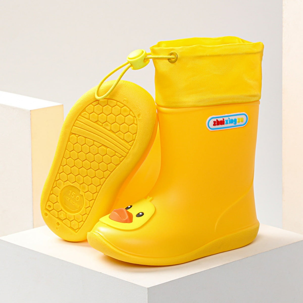 Waterproof elastic mouth yellow duck children's rain boots boys and