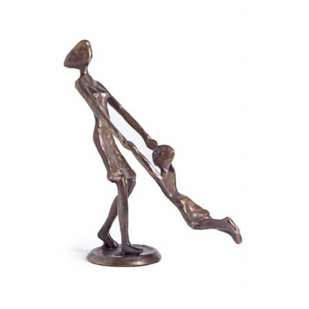 Child Bronze Figurine - Mother Playing and Swinging Child Cast Bronze Sculpture Figurine