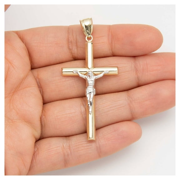 2.5" Jesus Christ Crucifix Cross Unisex Adult Pendant 10K Yellow White Gold, 2.00 Gr - GOLDUM NYC