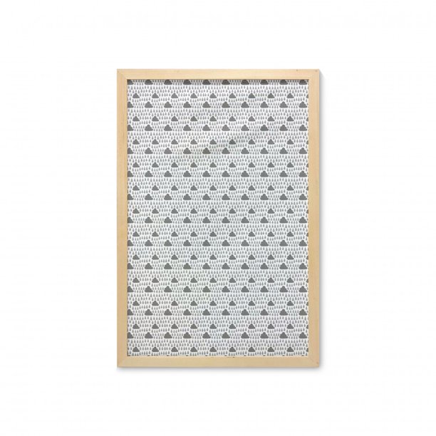 Grey and White Wall Art with Frame, Raindrops Clouds Sky Hand Drawn Style  Stormy Weather Graphic, Printed Fabric Poster for Bathroom Living Room