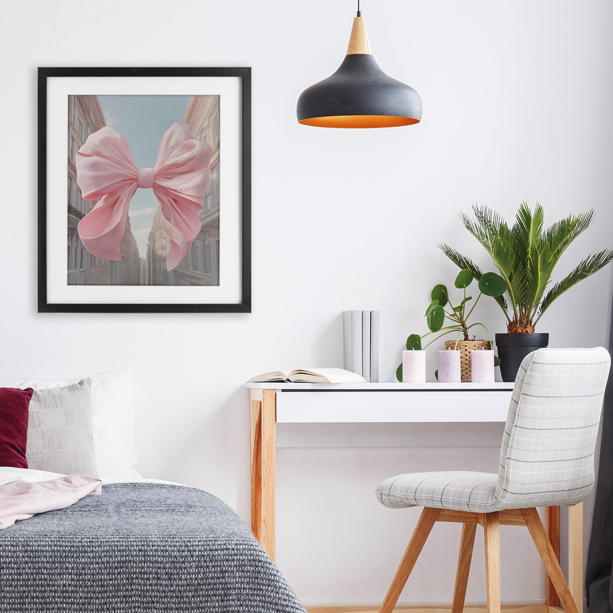 Stupell Industries Pink Bow over City Street Black Framed Print Under Glass, design by The Prints Vibe