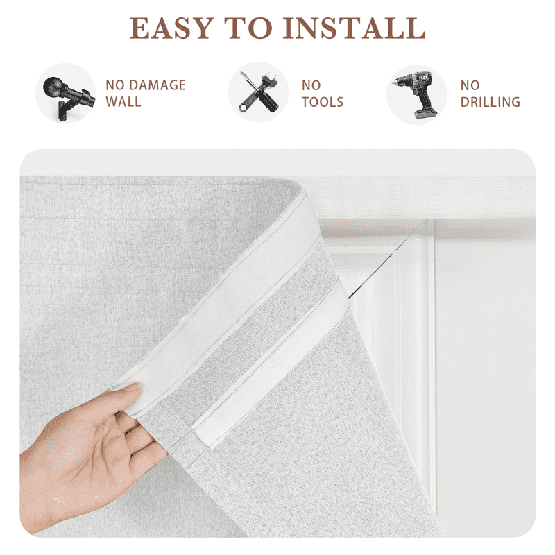 NICETOWN No Drill Blinds for Windows, 100% Blackout Roman Shades Linen Texture Privacy Thermal Insulated Door Curtain for Bedroom Living Room, Greyish White, 24"x72", 1 Panel