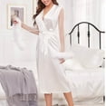thumbnail image 2 of TFEOQRY Night Robe for Women Solid Color Loungewear Nightgown Long Sleeved Sleepwear Pajamas Robe White, 2 of 5