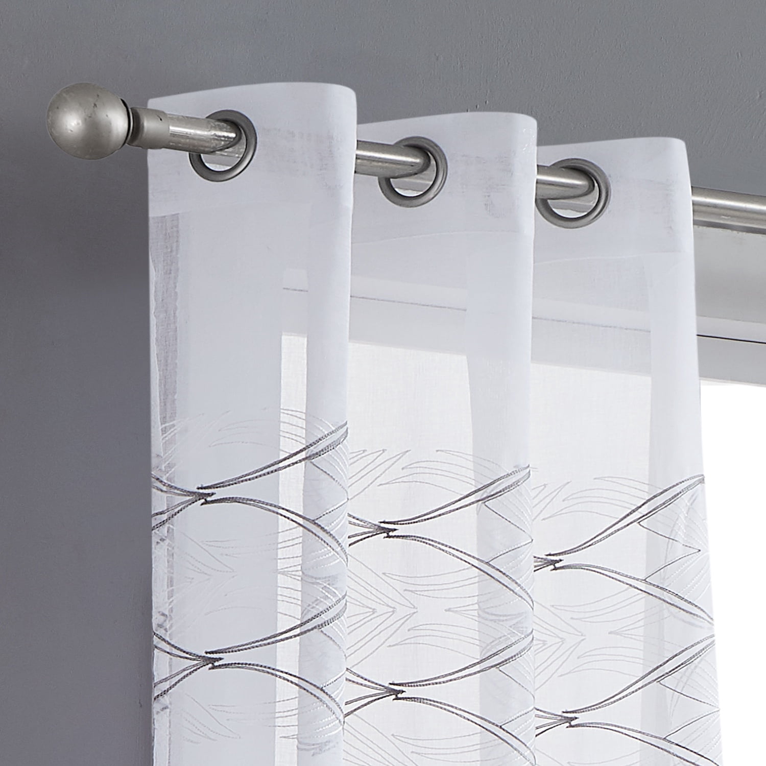 New Wave Linen Look Wave Design Striped 76" x 84" Window Panel Pair in White and Silver