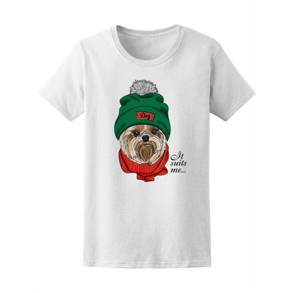 Green Knitted Hat Dressed Dog T-Shirt Women -Image by Shutterstock, Female x-Large