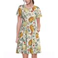 thumbnail image 1 of Fotbe Autumn Pumpkins Leaves Vestido Largo de Moda para Mujer, Vestido Tipo Camiseta con Manga Corta y Estilo Casual a Rayas y Bloques de Color, 1 of 6