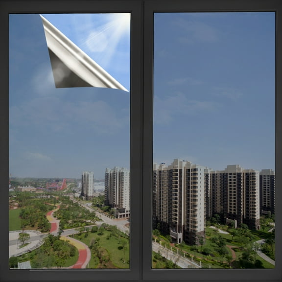 Window Privacy Film See Out not in, Static Cling Window Tint Sun Blocking Heat UV,Reflective Window Film for Home,Office, Shop Windows (Gray Silver, 23.6''X196'')