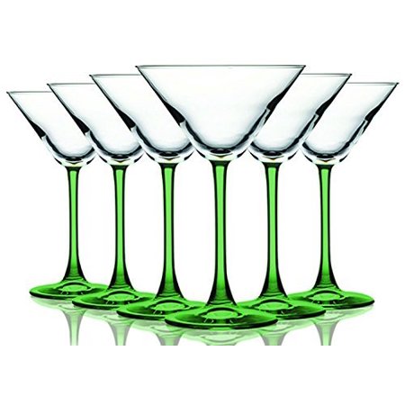 

TableTop King 10 oz Martini Wine Glasses Stemmed Style Bottom Accent Light Green Set of 6