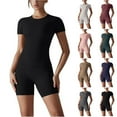 thumbnail image 2 of Xuhomer 2 Piece Active Workout Suits for Women Short Sleeve Crew Neck T-Shirt and High Waist Shorts Yoga Outfits Gym Exercise Outfits Wine L, 2 of 7