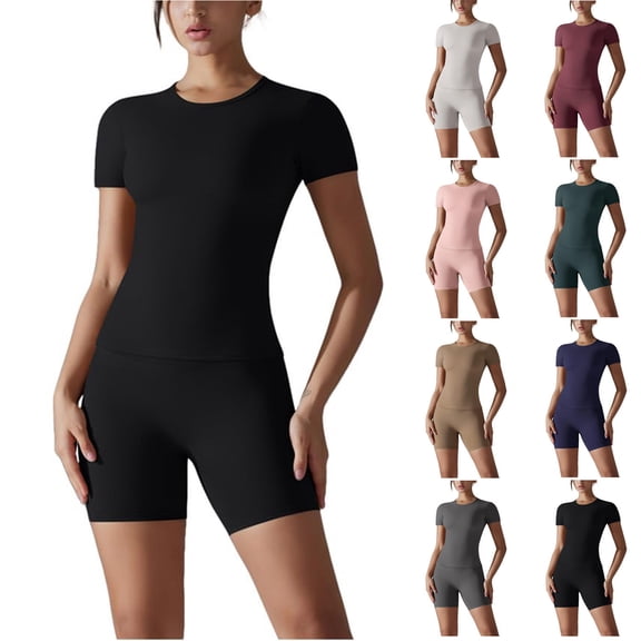 FRSASU Workout Tightening Sets for Women 2 Piece Yoga Breathable High Waisted Seamless Leggings Stretchy Sports Sets Gym Clothes White XL(XL)