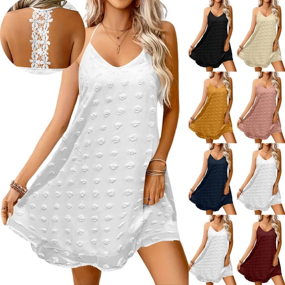 cocolona Womens Summer Halter Dress Sleeveless Ruffle Flowy Mini Dress Casual Solid Color Vacation Beach Sundress