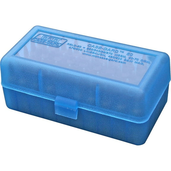 MTM 50 Round Flip-Top Rifle Ammo Box .22-250,22/6mm/7mm BR, & More Blue