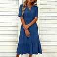 thumbnail image 5 of Admvng Womens Dress Tiered Solid V Neck Short Sleeve Casual Spring and Summer Comfy Dresses, 5 of 6