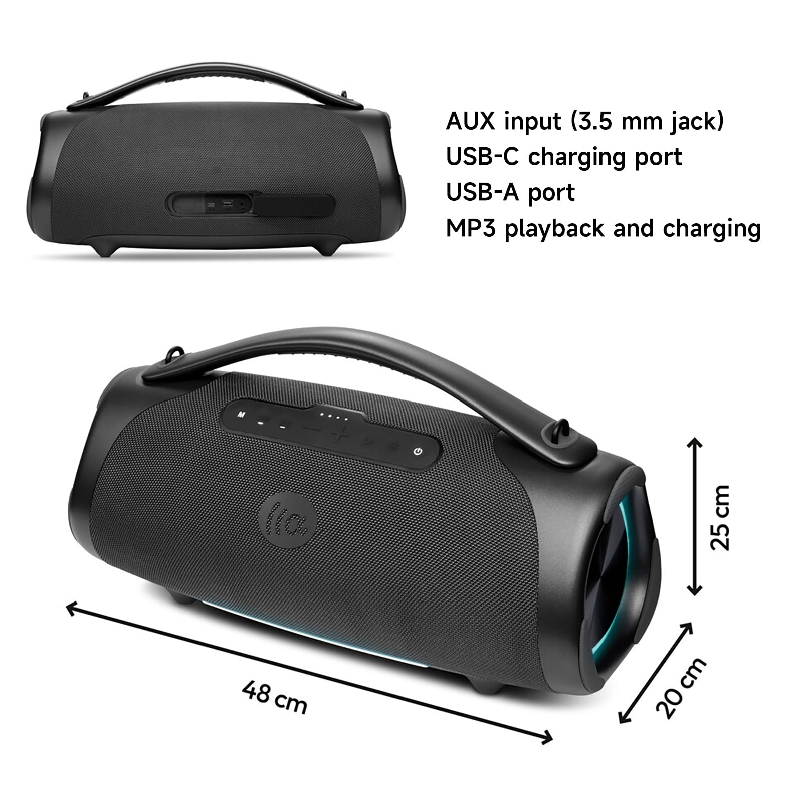 160W Bluetooth Speaker, 180W Peak Loud Stereo Sound, 12H Playtime, Punchy Bass, IPX7 Waterproof, RGB Lights, BT 5.3