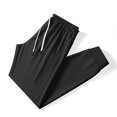 thumbnail image 2 of Men's Solid Color Elastic Waist Drawstring Joggers, Cuffed Ankle Jogger Pants, Lightweight Breathable Comfortable Sweatpants for Running Gym Workout Casual Daily, | AKLJWH,Black L, 2 of 6