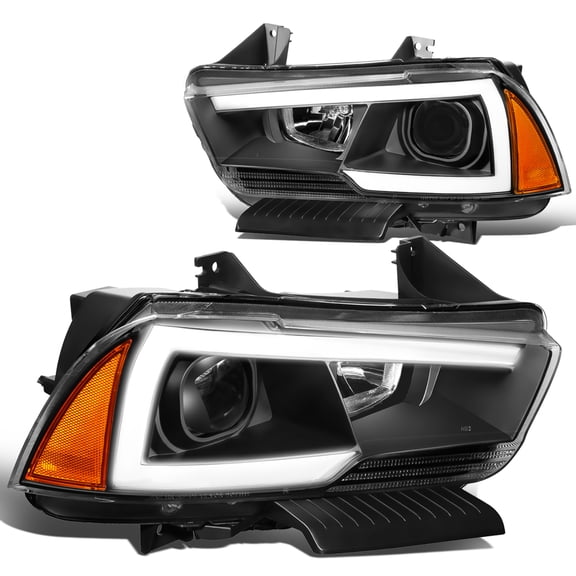 DNA Motoring HL-LB-DCH11-BK-AM For 2011 to 2014 Dodge Charger Pair Black Housing Amber Corner LED DRL Projector Headlight Headlamps 12 13