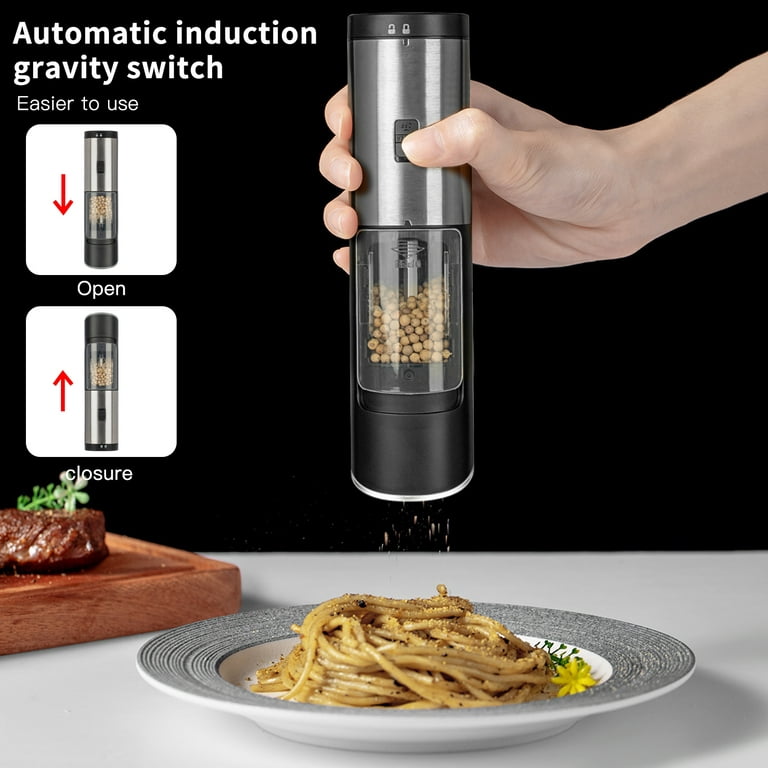 PwZzk Battery Operated Gravity Electric Salt And Pepper Grinder Mill Set  With White Light 