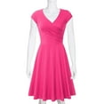thumbnail image 4 of BEBUTTON Womens Summer Casual Tight Solid A-Line Dresses Elegant V-Neck Midi Puff Sleeve Pleated Dresses Hot Pink XL, 4 of 4