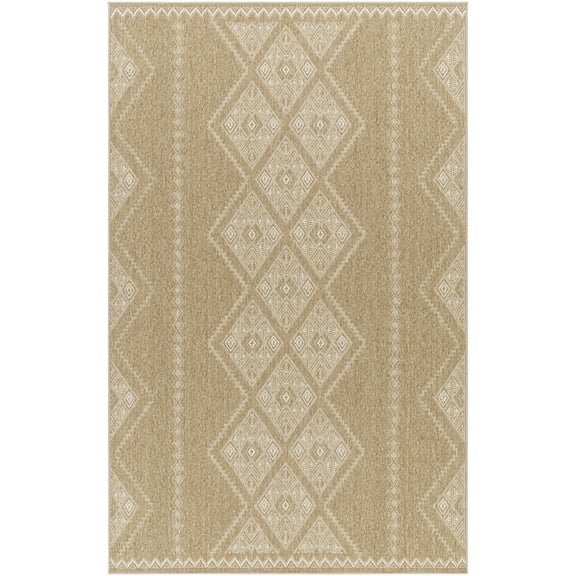Hauteloom Olina Moroccan Outdoor Area Rug for Living Room, Patio, Terrace - Traditional Trellis Diamond Carpet - Beige, Cream - 5'2" x 7'