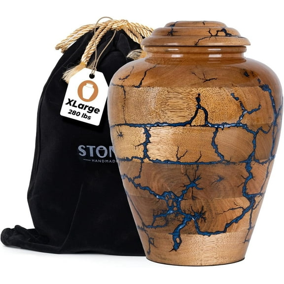 Wooden Cremation Urns for Human Ashes Adult Male 280 Cubic Inches - Urns for Ashes for Women & Men - Blue Urn for Ashes Adult Male - Decorative Urn - Burial and Funeral Urn