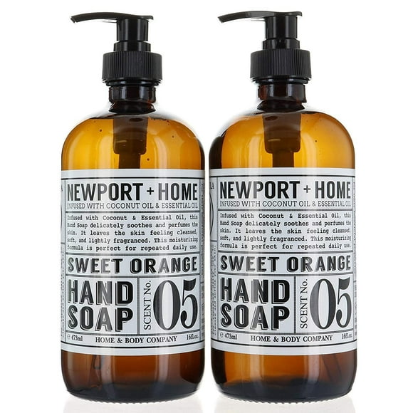 2 Bottles, Newport + Home Hand Soap, Sweet Orange 16 oz/473ml Infused w/Coconut Oil & Essential Oil by Home and Body Co